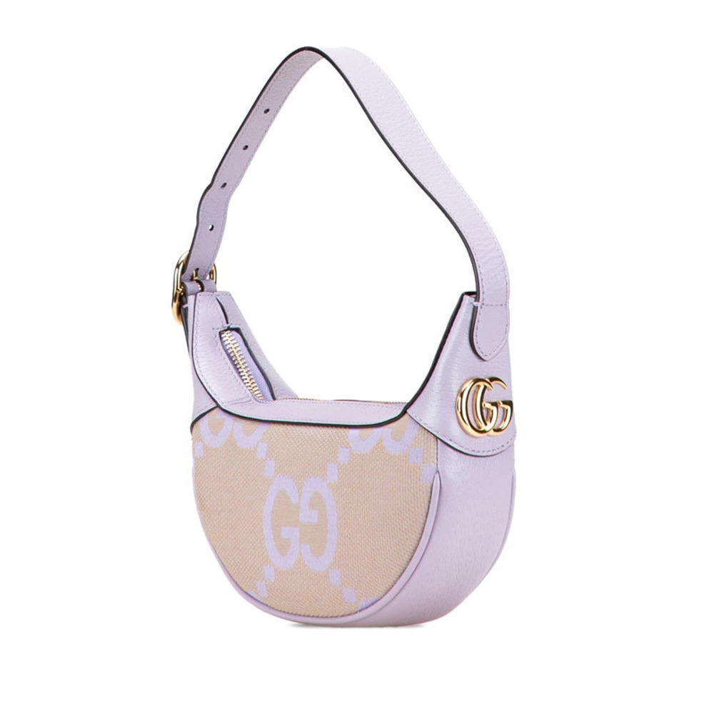 Gucci Beige GG Canvas Leather Jumbo Bag Hobo Handbag Purple Tan Purple
